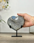 Blue Banded Agate & Quartz Stone Heart Carving - HST0331