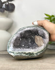 Natural Quartz & Green Jasper Stone Geode with Calcite Formation - STGE0031