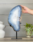 XXL Natural Blue Banded Agate & Quartz Stone Slice on Stand - MWS3043