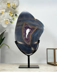 Large Blue Agate & Amethyst Geode Slice, Stand Included - MWS1955