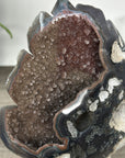 Agate Geode with Druzy Crystals and Deep Brown Hues Leaf Carving - MWS2809