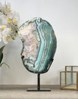 Natural Green Jasper & Quartz Slice with Metallic Stand - MWS2246