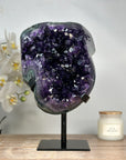Top Quality Deep Purple Natural Amethyst Geode with Green Jasper Shell - MWS1762