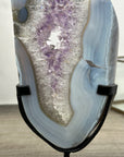 Natural Blue Banded Agate & Amethyst Stone Slice on Stand - MWS3016