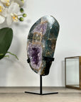 Amethyst & Quartz GEode Slice oin Metallic Stand - MWS2904