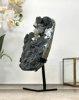 Black Amethyst Crystal Specimen with Calcite Formations on Metal Stand - MWS2871