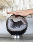 5.5 in Agate & Quartz Stone Sphere Geode with Calcite Crystal - SAG0097
