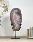 Uruguayan Banded Agate & Amethyst Slice with Metal Stand