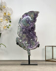 Amethyst Leaf Carving on Stand with Deep Purple Crystals - MWS2813