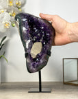 Natural Deep Purple Amethyst with Calcite Crystal Formation - Stand Included - MWS2485