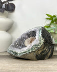 Natural Quartz & Green Jasper Stone Geode with Calcite Formation - STGE0031