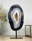 Blue Agate Polished Slice with Metal Stand – Uruguayan Gemstone for Shelf or Altar - MWS2002