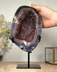 Stunning Natural Amethyst Geode with Blue Banded Agate Shell - MWS1843