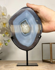 Blue Agate Slice with Metal Stand – Natural Crystal Decor from Uruguay - MWS2004