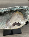 Green Quartz Geode with Calcite Crystal on Metal Stand - MWS2722