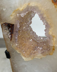 Natural Quartz Geode & Amethyst Portal with Metallic Stand - MWS1944