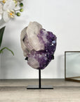 Natural Calcite & Amethyst Specimen on Metallic Stand - MWS2766