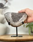 Natural Sugar Quartz Geode Mineral Specimen on Metal Stand - MWS3129