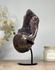 Stunning Quartz, Agate & Jasper Geode with Metal Stand – Elegant Display Piece for Home or Office Decor - MWS1516