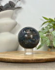 Blue Banded Agate Druzy Sphere Geode with Orange Tone Crystal Cavity - SPH0152