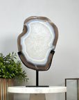 Beautiful Blue Banded Agate Slice with Metallic Stand - MWS2140