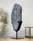 Blue Agate Polished Slice with Metal Stand – Uruguayan Gemstone for Shelf or Altar - MWS2010