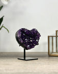 Natural Amethyst Crystal Heart, Metal Stand Included - HST0302
