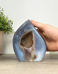 Blue Agate & Quartz Druzy Stone Flame Carving - FST0161