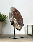 Caramel Tone Quartz Geode on Metal Stand – Natural Crystal Statement Piece from Uruguay - MWS2418