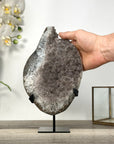 Smoky Sugar Quartz Geode on Metal Stand – Unique Crystal for Office Decor - MWS2740