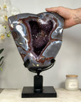Unique Amethyst, Blue & Red Agate Geode on Rotary Stand – Ideal for Yoga or Spiritual Decor - MWS1519
