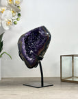 Natural Amethyst Geode with Agate Shell and Metallic Stand - MWS2464