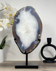 Large Natural Agate & Quartz Slice with Metallic Stand - MWS1267