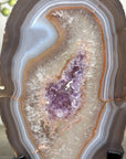 Uruguayan Banded Agate & Amethyst Slice with Metal Stand