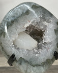 Green Quartz Geode on Metal Stand With Calcite Center - MWS2771
