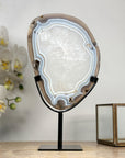 Blue Agate & Quartz Slice with Base – Polished Uruguayan Gemstone for Desk or Studio - MWS2012