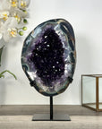 Deep Purple Amethyst Geode With Metal Stand – Elegant Crystal Display - MWS2700