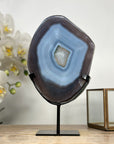 Blue Agate Slice with Metal Stand – Natural Crystal Decor from Uruguay - MWS2004