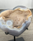 Natural Banded Agate & Quartz Druzy Stone Heart Carving - HST0326