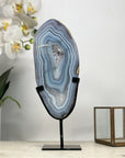 Polished Blue Banded Agate from Uruguay – Crystal Art Stone on Stand - MWS2013