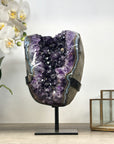 Beautiful Amethyst Geode with Blue Agate Shell - Custom made Metal Stand Included