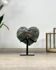 Natural Amethyst Crystal Heart, Metal Stand Included - HST0302