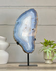 XXL Natural Blue Banded Agate & Quartz Stone Slice on Stand - MWS3043