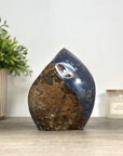 Blue Agate & Quartz Druzy Stone Flame Carving - FST0161