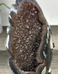 Agate Geode with Druzy Crystals and Deep Brown Hues Leaf Carving - MWS2809