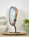Blue Banded Agate & Quartz Stone Slice on Metal Stand - MWS3036