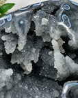 Unique Large Quartz Geode with Blue agate Shell full of Stalactites - CBP1074