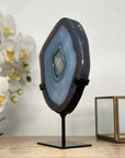 Blue Agate Slice with Metal Stand – Natural Crystal Decor from Uruguay - MWS2004