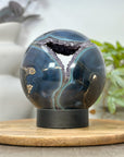 Blue Banded Agate & Amethyst Druzy Sphere Geode - SPH0194