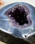 Amethyst & Blue Banded Agate Stone Geode with Druzy Cavity - STGE0005
